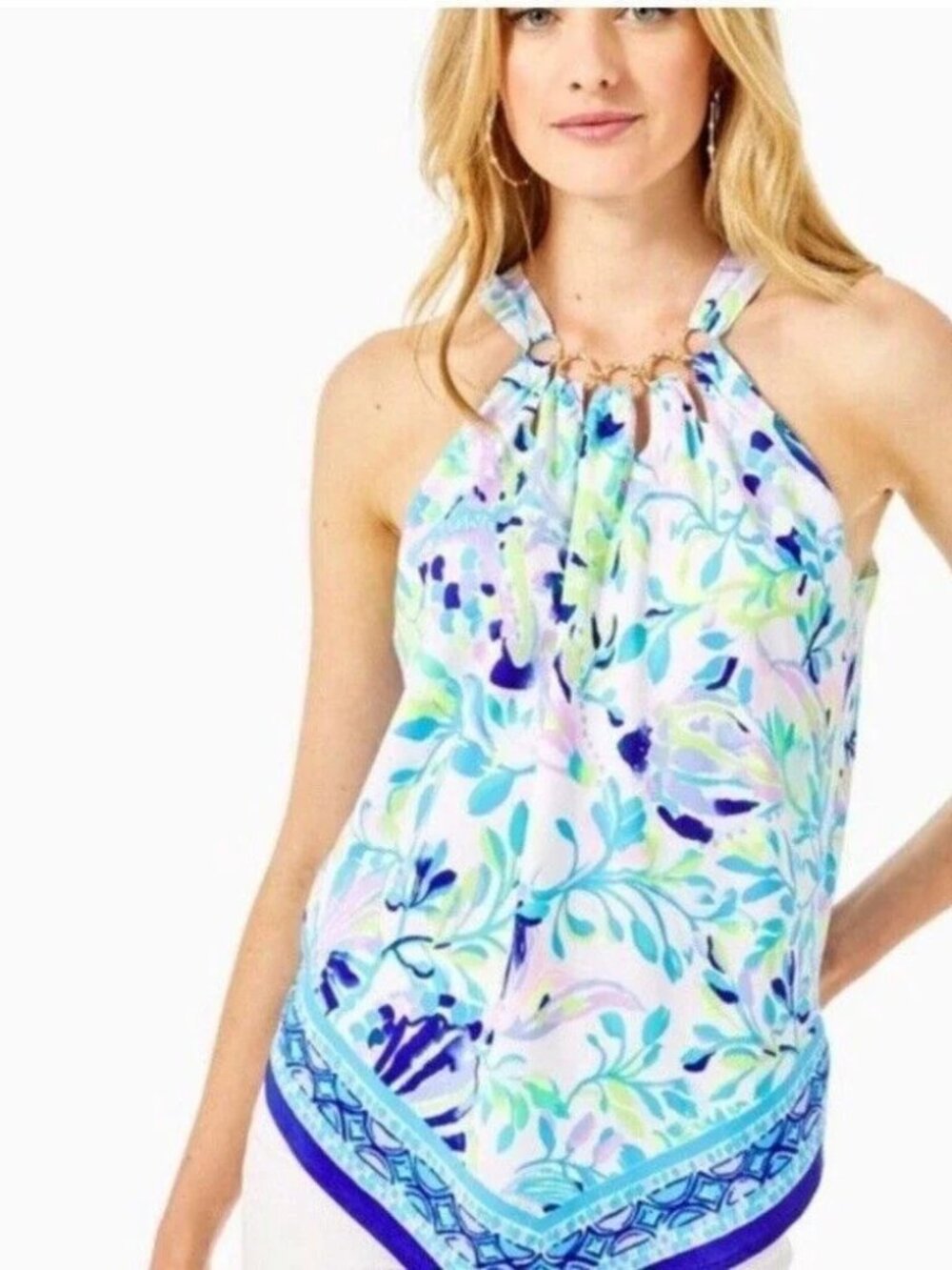 Lilly Pulitzer, Julien Floral, Back Bow, Chain Blouse Size XL
